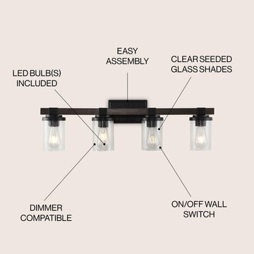 Bungalow Iron/Seeded Glass Rustic Farmhouse LED Vanity Light